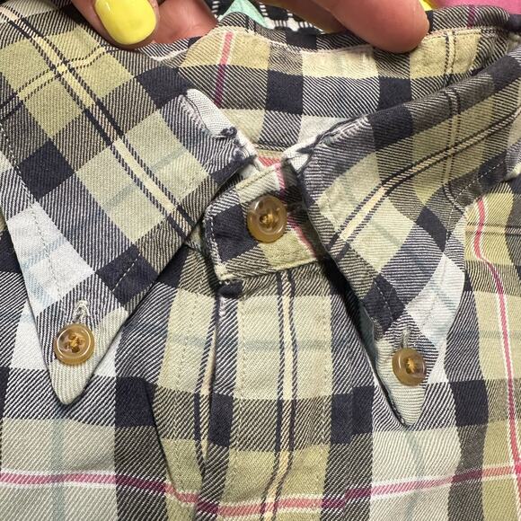 Vintage 90s Lands End Viyella Flannel Button Down Shirt Size M Sage Green Plaid - Picture 7 of 16